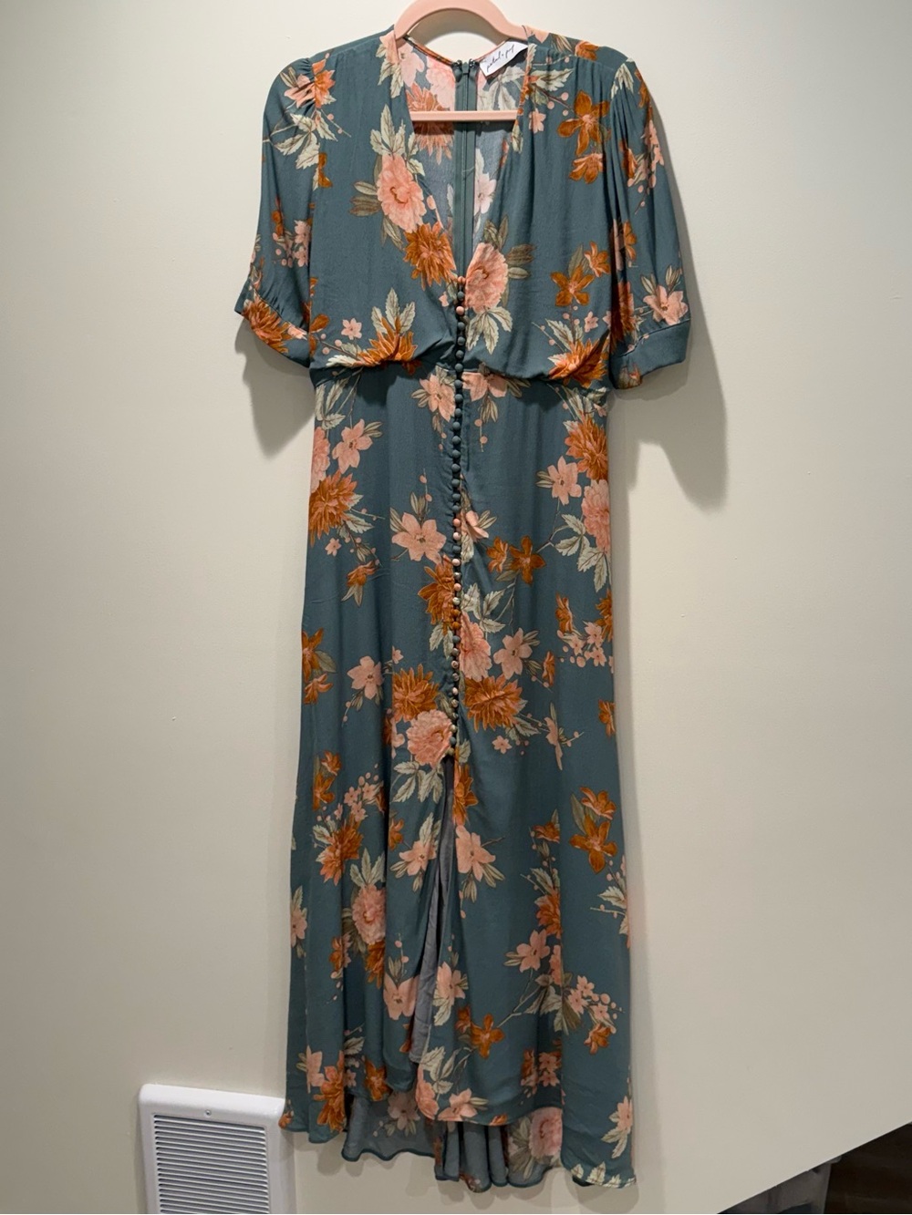Petal & Pup Teal Floral Maxi Dress Retro Boho Cottagecore Size Large - Picture 3 of 12